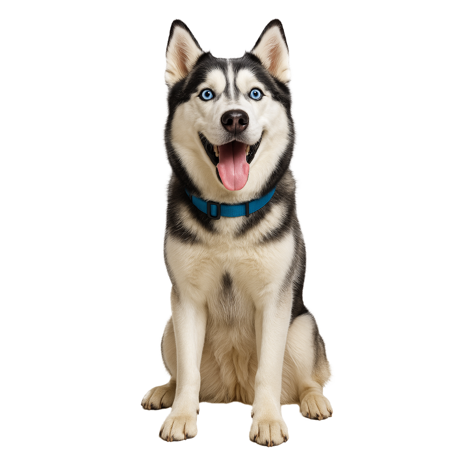 Een afbeelding van een zittende husky op de website van Sniffins.com